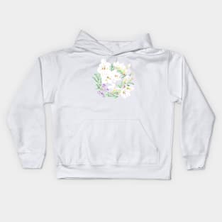 white lily flowers watercolor painting Kids Hoodie